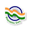 Isolated Happy Republic Day, Tricolor Waving Ribbon With Ashoka Wheel Icon Or