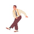 Isolated happy retro man cartoon character stepdancing performing choreographic dance element