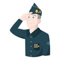 Isolated happy veteran soldier cartoon doing a salute Vector