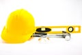 Isolated hard hat with tools _001 Royalty Free Stock Photo