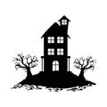 Isolated haunted house in dry forest silhouette vector design