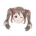 Isolated head of an anime character girl. Cartoon character