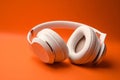 Isolated headphone set on colorful orange background. AI Generated