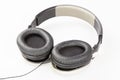 Isolated headphones audio head phone black and silver in white background