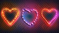 Isolated heart, circle, and square led strips with neon glow effect on transparent background. Modern realistic set of Royalty Free Stock Photo