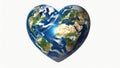 Isolated heart-shaped Earth for Earth Day or Valentine\'s Day Royalty Free Stock Photo