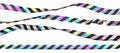 Isolated holographic caution tape with black stripes. Waving on the wind warning ribbon set.