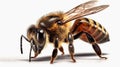 The isolated honey bee is walking on a transparent background. (Generative AI