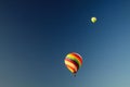 Isolated hot air balloons against blue sky over karst hills along Nam Song Xong river, Vang Vieng, Laos Royalty Free Stock Photo