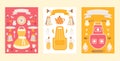 Isolated household icons on set of banners, kitchenware utensils, vector illustration Royalty Free Stock Photo