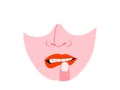 Isolated of human\'s face showing the lip and nail biting disorder, BFRBs symptom. Flat vector