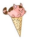 Isolated ice-cream cone with meowing stretching cat