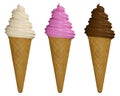 isolated ice creams realistic illusrtation. 3d ice cream cones Royalty Free Stock Photo