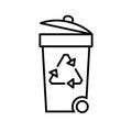 Isolated icon of container on white background. Silhouette of bin for trash. Recycling waste garbage can with arrow Royalty Free Stock Photo