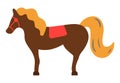 Isolated icon horse at white background, farm animal with stirrups and saddle, racehorse clip-art