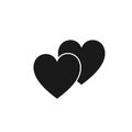 Isolated icon of two black hearts on white background. Silhouette of two hearts. Flat design. Symbol of love and couple