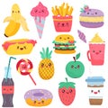 Isolated icons of food, cartoon characters vector illustration