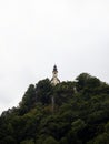 Isolated idyllic remote chapel church Sankt St Pankraz on rock hill Bad Reichenhall Berchtesgadener Land Bavaria