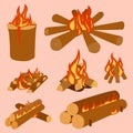 Isolated illustration of campfire logs burning bonfire and firewood stack vector Royalty Free Stock Photo