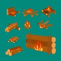 Isolated illustration of campfire logs burning bonfire and firewood stack vector Royalty Free Stock Photo