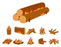 Isolated illustration of campfire logs burning bonfire and firewood stack vector Royalty Free Stock Photo