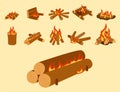 Isolated illustration of campfire logs burning bonfire and firewood stack vector Royalty Free Stock Photo