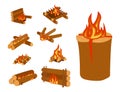Isolated illustration of campfire logs burning bonfire and firewood stack vector Royalty Free Stock Photo