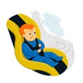 Isolated illustration with child sitting in car