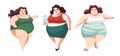 Isolated illustration of 3 confident chubby women wearing sportswear