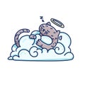 Isolated illustration of a cute angel cat on the clouds. Cartoon style. Vector Royalty Free Stock Photo