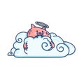Isolated illustration of a cute angel cat on the clouds. Cartoon style. Vector Royalty Free Stock Photo