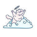 Isolated illustration of a cute angel cat on the clouds. Cartoon style. Vector Royalty Free Stock Photo