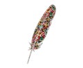 Isolated illustration of a feather consisting of colorful beads on white background