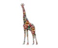 Isolated illustration of a giraffe consisting of colorful beads on white background