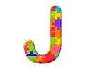 Isolated illustration of the letter J consisting of colorful puzzle pieces on white background