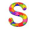 Isolated illustration of the letter S consisting of colorful puzzle pieces on white background