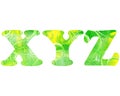 Isolated illustration of the letters XYZ composed of green bubble pattern on white background