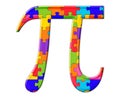 Isolated illustration of the mathematical constant pi symbol consisting of colorful puzzle pieces