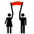 Protesting woman and man with red banner