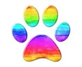 Isolated illustration of a rainbow colored dog footprint on a white background
