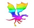 Isolated illustration of a rainbow colored dragon on a white background