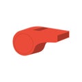 Isolated illustration of a red sports whistle of a referee or coach. A simple minimalistic