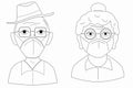 Illustration of a seniors with protective mask,vector