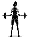 Young Woman Barbell Fitness Exercise, Shadowed Illustration