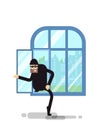 Isolated illustration thief climbs through the window