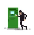 Isolated illustration thief steals money from ATM