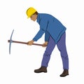 Illustration of a worker with a pickaxe , vector draw