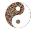 Isolated illustration of the yin and yang symbol consisting of colorful beads on white background