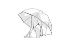 Isolated illustration of young woman holding umbrella in the rain and looking backwards