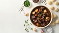 Isolated image of Beef Bourguignon with Gnocchi on a clean white background, highlighting the dish\'s ingredients with ample Royalty Free Stock Photo